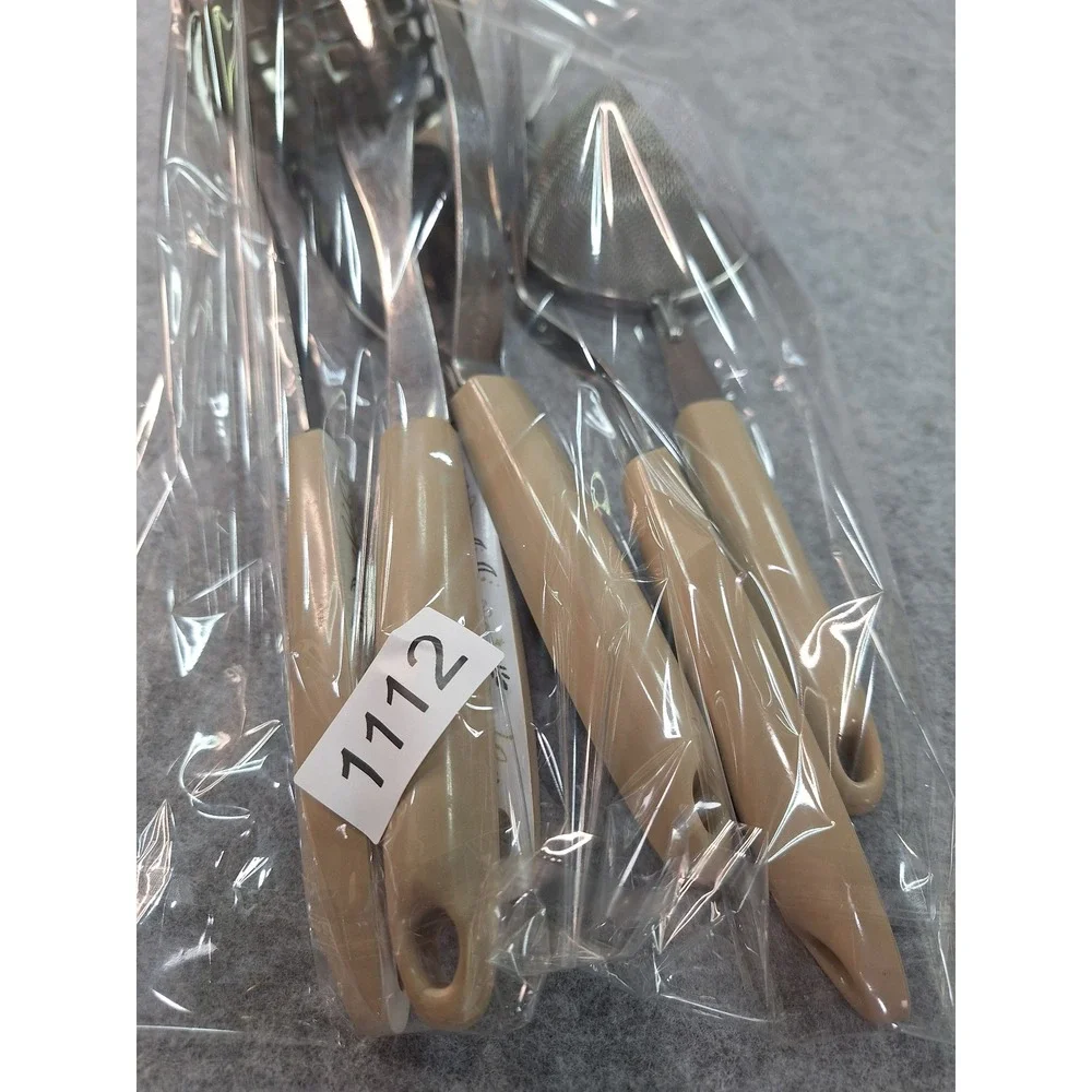 Vintage Ekco Flint Kitchen Utensil Set 6pc Stainless Steel Floral Handles USA